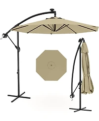 Xo 10 Ft Offset Patio Umbrella with Solar Led Lights, Cantilever Outdoor Umbrella with Infinite Tilt and Cross Base, 32 Led Lights Uv Protection Shade