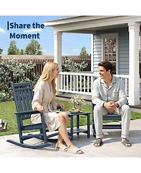 Xo 2 Pcs All Weather Resistant Outdoor Hdpe Porch Rocking Chair for Balcony Backyard Porch with Side Table