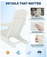 Xo 1 Pc All Weather Resistent Outdoor Patio Chair, Folding Adirondack Chair with Cup Holder, White