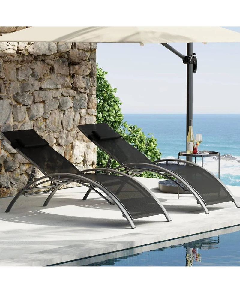 Xo Set of 2 Patio Recliners, Outdoor Chaise Lounge Chairs for Deck, Lawn and Balcony