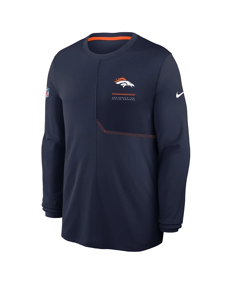 Nike Men's Navy Denver Broncos Sideline Coaches Uv Dri-fit Long Sleeve T-Shirt