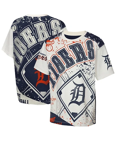 Outerstuff Big Boys and Girls Cream Detroit Tigers League Top Player Bold All-Over-Print T-Shirt
