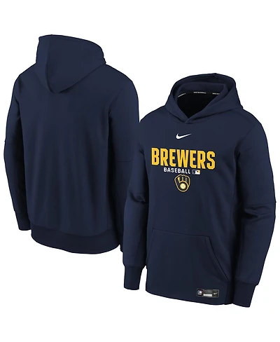 Nike Big Boys and Girls Navy Milwaukee Brewers Authentic Collection Therma-fit Hoodie
