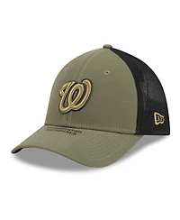 New Era Men's Olive Washington Nationals 2026 Armed Forces Day 39THIRTY M-Crown Trucker Flex Hat