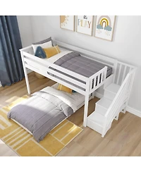 Max & Lily Twin-Size Low Loft With Stairs, with Classic Twin Floor Bed