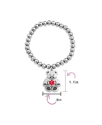 Bling Jewelry Whimsical Medical Id Bracelet Stretch Bead with Teddy Bear Charm for Small Wrist
