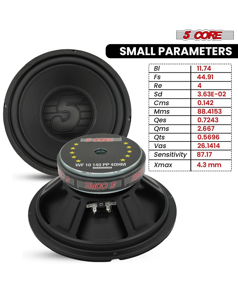 5 Core 10 Inch Woofer 300W Car Subwoofer 4Ohm Replacement Deep Sub w Poly Cone - Wf 10 140 Pp 4OHM