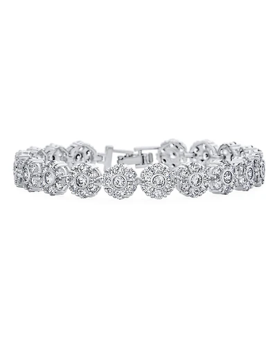 Bling Jewelry Formal Statement Cubic Zirconia Pave Cz Floral Circlets Rose Flower Motif Tennis Bracelet