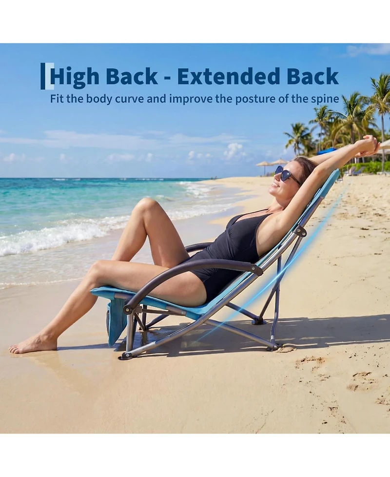gaomon 2 Pack Folding Portable High Beach Chair with Cup Holder, Storage Pocket and Carry Bag for Camping, Beach, Travel