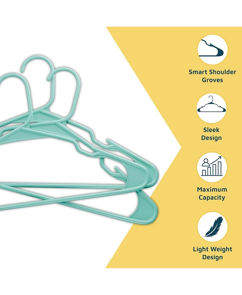 Lifemaster Heavy-duty aqua plastic hangers with non-slip shoulder grooves space-saving design holds up to 5 Pounds. Pack of 80 for organizing clothes