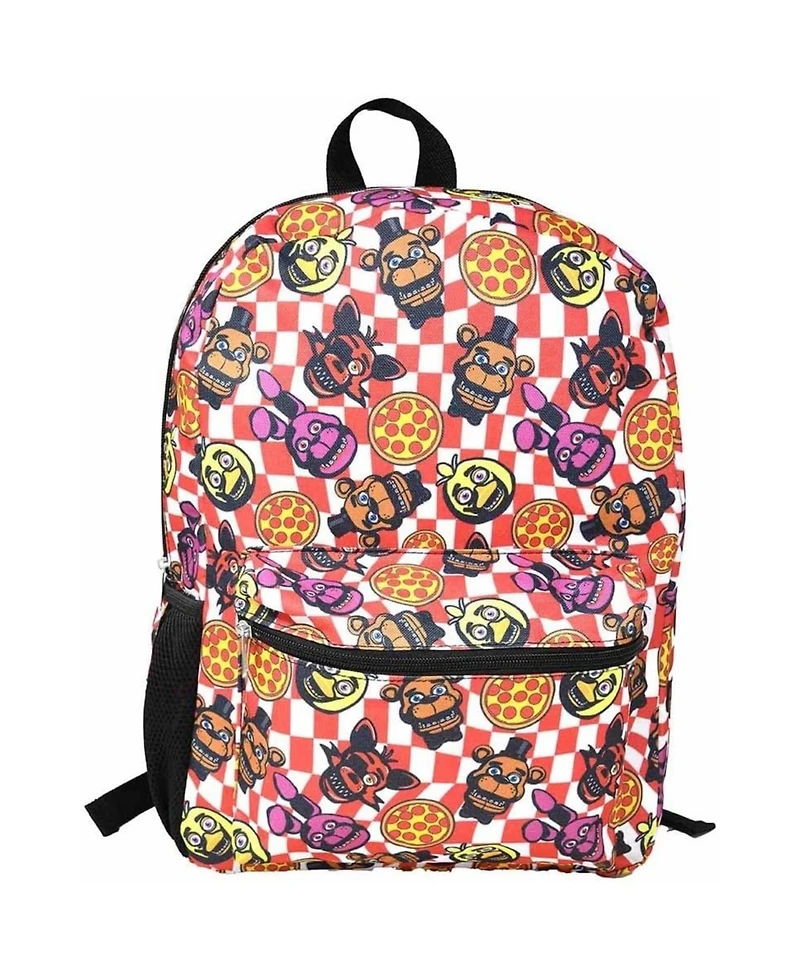 Bioworld Five Nights at Freddy's 16 Inch Checkered with Pizza Nylon School Backpack for Kids, with a front Pocket