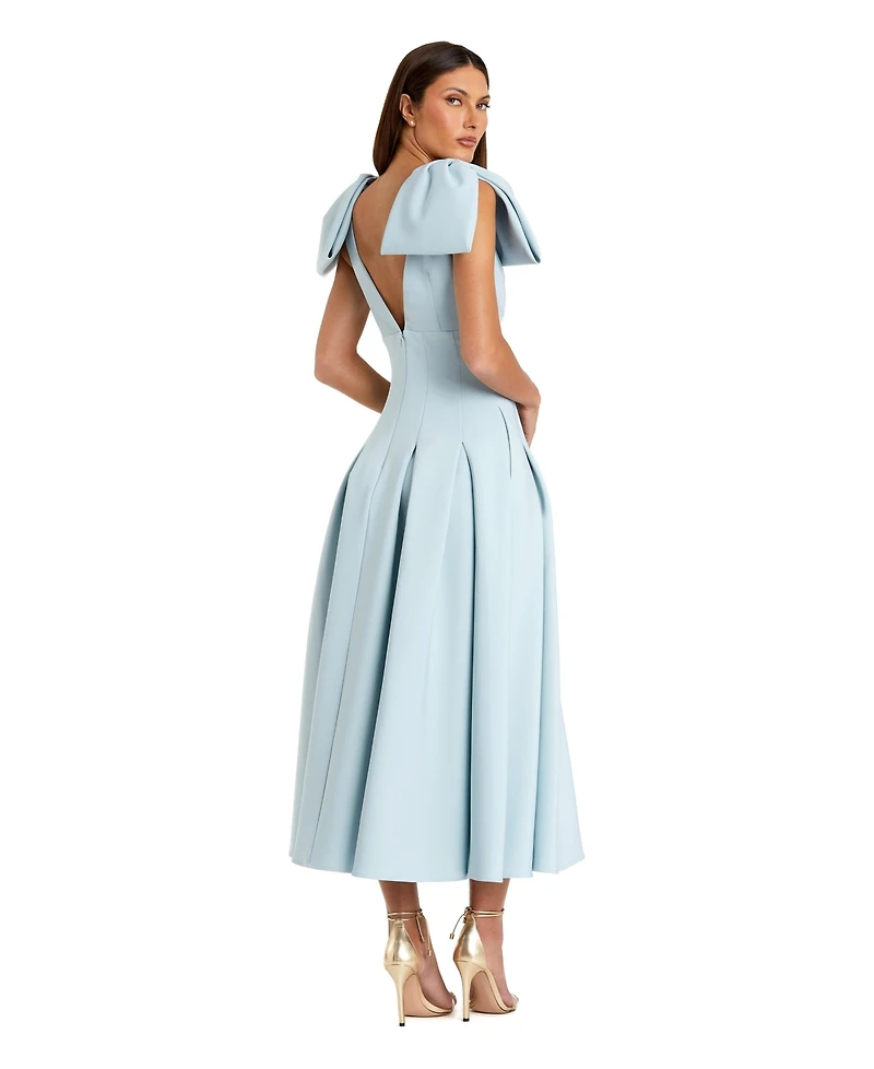 Mac Duggal Women's Crepe A Line Midi Dress With Bow Straps
