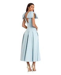 Mac Duggal Women's Crepe A Line Midi Dress With Bow Straps