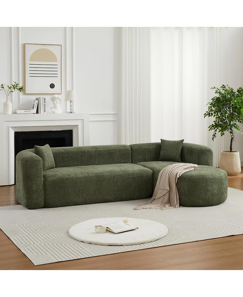 109.4" Modular Cloud Sofa Modern L-Shaped Curved Back Couch with 2 Pillows, Right Chaise