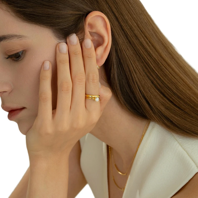 Bearfruit Jewelry 18k Gold Plated Sterling Silver Everyday Shine Ring Set Holiday Gift Guide