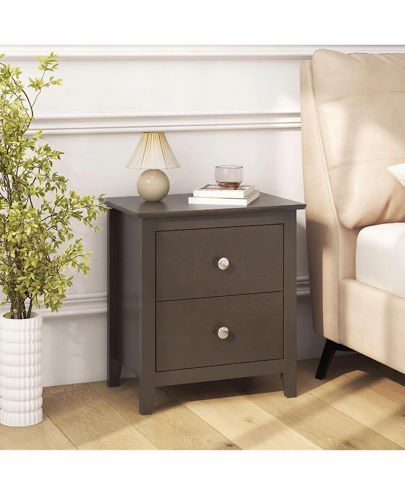Gymax 2-Pieces Modern Nightstand with Storage 2 Drawers and Support Legs for Bedroom