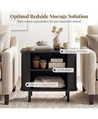 Gymax End Table Modern Mid Century Nightstand with Sliding Tambour Doors and Storage Shelf