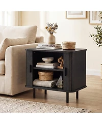 Gymax 2-Pieces End Table Mid Century Nightstand with Sliding Tambour Doors and Storage Shelf