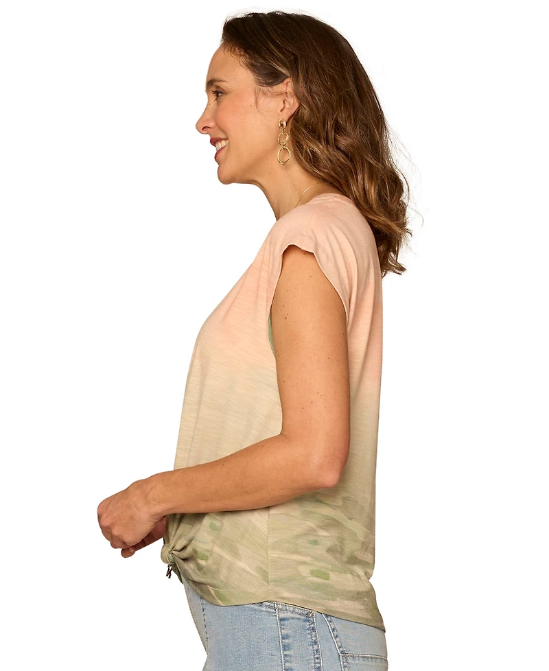 Democracy Women's Printed Extended Cap-Sleeve Knit Top