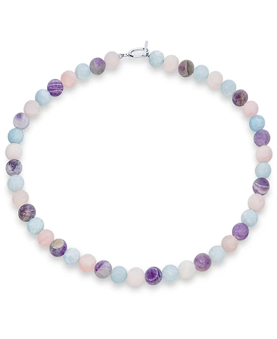 Bling Jewelry Multi Color Amethyst Aquamarine Quartz 10MM Bead Strand Necklace Silver Clasp