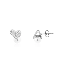 The Lovery Pearl Heart Cz Stud Earrings Sterling Silver