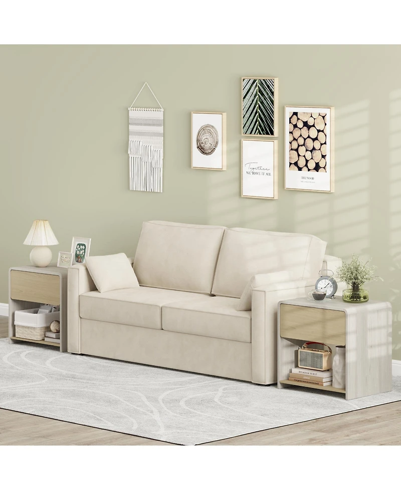 Gymax 2-Pieces Modern Style Nightstand 2-Tier Sofa Side Bedside Table with Drawer and Open Shelf