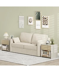 Gymax 2-Pieces Modern Style Nightstand 2-Tier Sofa Side Bedside Table with Drawer and Open Shelf