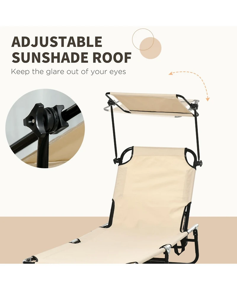 ECHTPeak Folding Chaise Lounge Pool Chairs, Outdoor Sun Tanning Chairs with Canopy Shade, Reclining Back, Steel Frame and Side Pocket