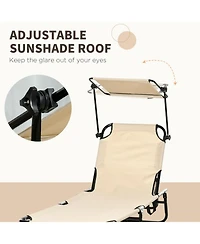 ECHTPeak Folding Chaise Lounge Pool Chairs, Outdoor Sun Tanning Chairs with Canopy Shade, Reclining Back, Steel Frame and Side Pocket