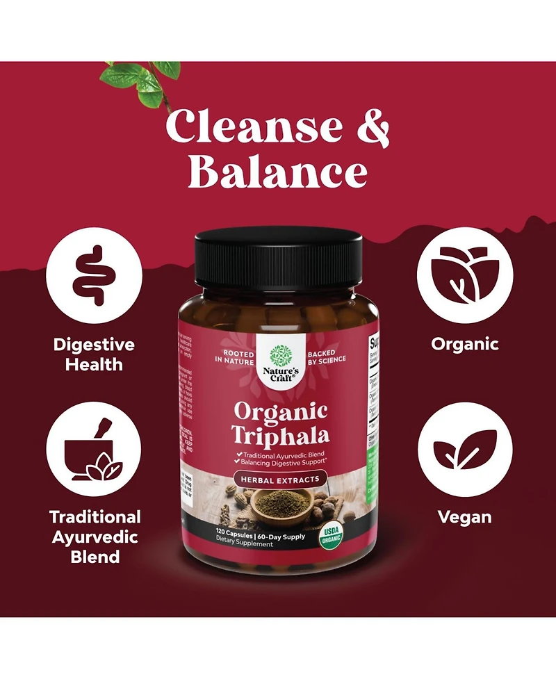 Nature's Craft Organic Triphala Ayurvedic Blend, 120 Count