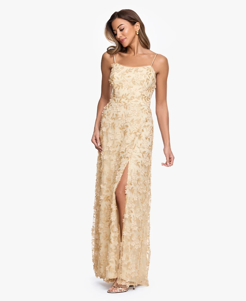 Xscape Women's Square Neck 3D Floral Embellished Ball Gown