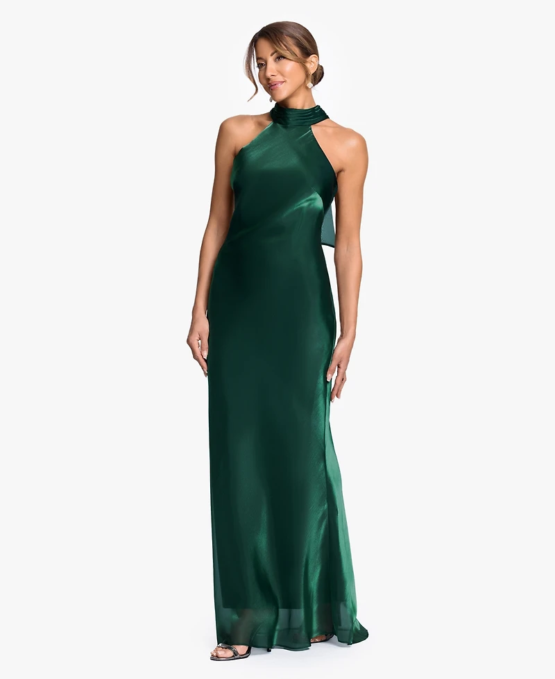 Xscape Women's Halter Neck Metallic Organza Ball Gown