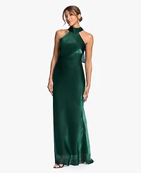 Xscape Women's Halter Neck Metallic Organza Ball Gown