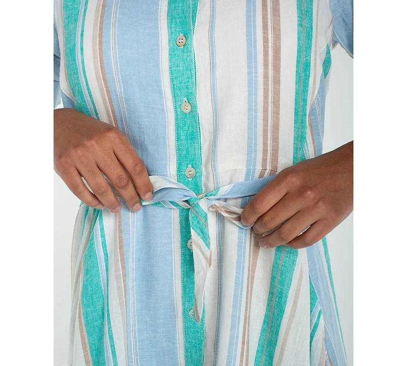 Liverpool Los Angeles Women's Short-Sleeve Asymmetrical Hem Woven Shirt Dress