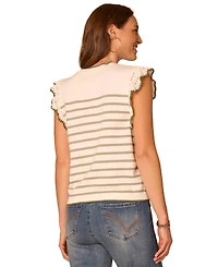 Democracy Women's Striped Crochet Flutter-Sleeve Sweater