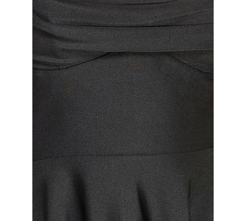 City Studios Juniors' Satin Lace-Trim Fit & Flare Dress