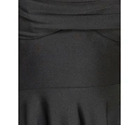 City Studios Juniors' Satin Lace-Trim Fit & Flare Dress