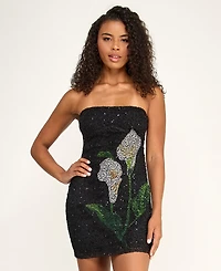 Seni & Cade Juniors' Printed Sequin Beaded Short Dress
