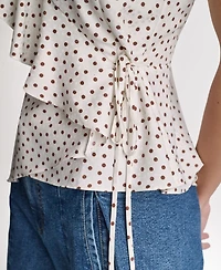 Bcbg Women's Faux Wrap Crewneck Ruffle Top