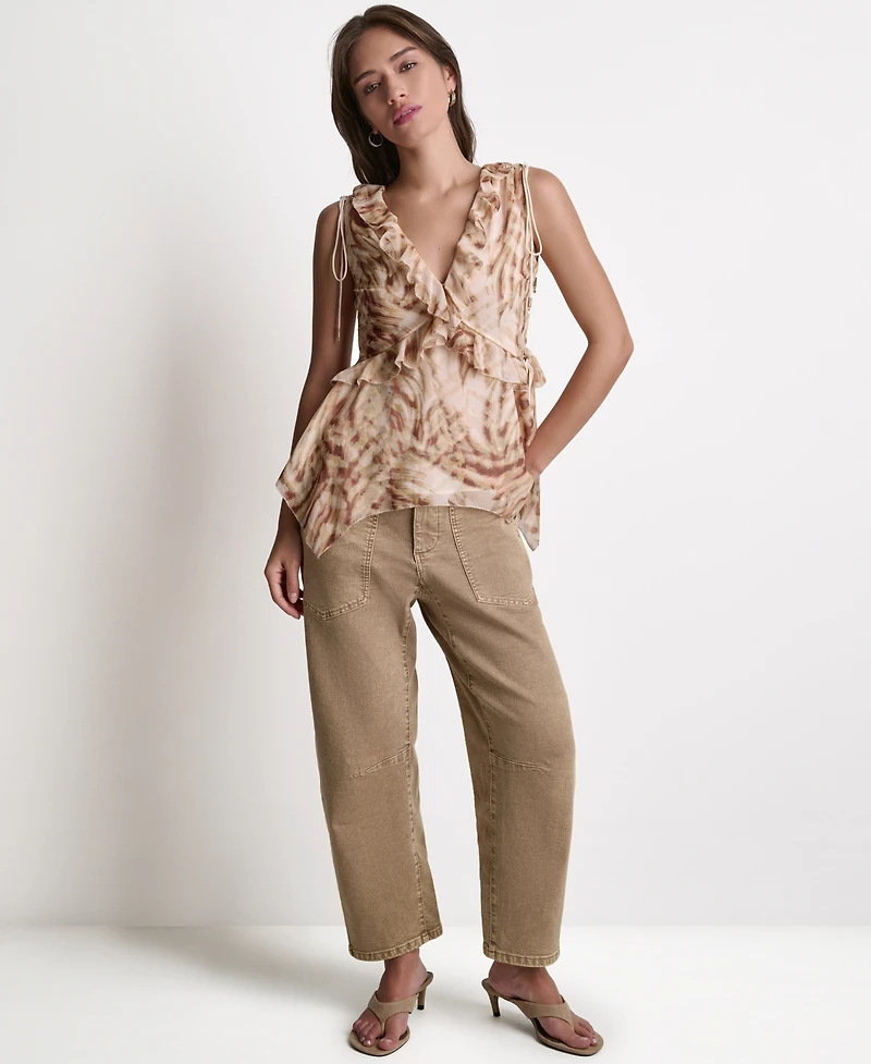 Bcbg Women's Printed Deep V-Neck Top