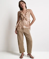 Bcbg Women's Printed Deep V-Neck Top