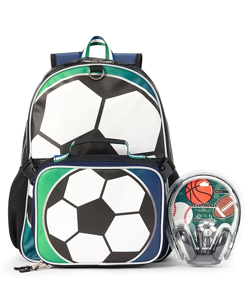 Extreme Nation Boys' Baseball Soccer Backpack, Lunch Bag and Headphone, 3-Piece Set