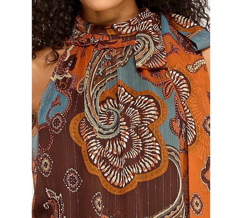 Seni & Cade Juniors' Mock Neck Paisley Print Short Dress