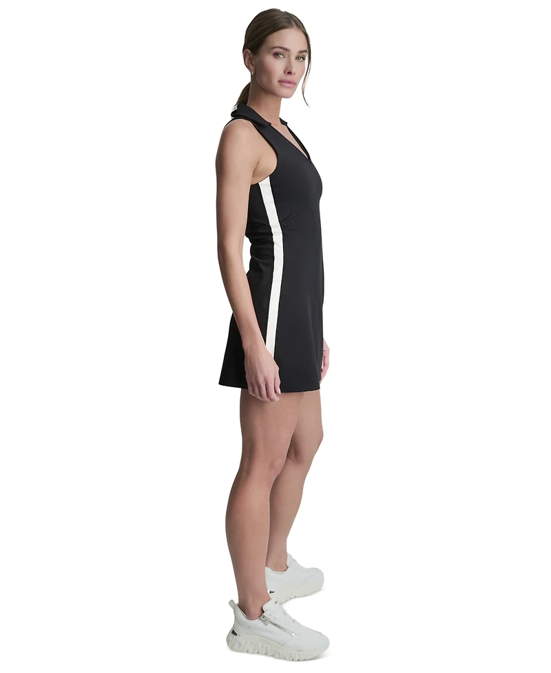 Side Stripe Polo Collar Tank Dress W/Built-in Shelf Bra