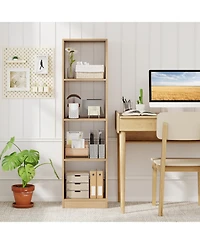 Gymax 5-Tier Bookshelf Corner Bookcase Storage Display Organizer with 4 Cubes
