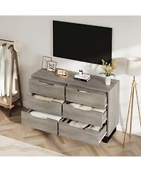 homfan 47.2" Wide 6-Drawer Dresser, Freestanding Vertical Wooden Storage Cabinet for Bedroom, Hallway and Entryway