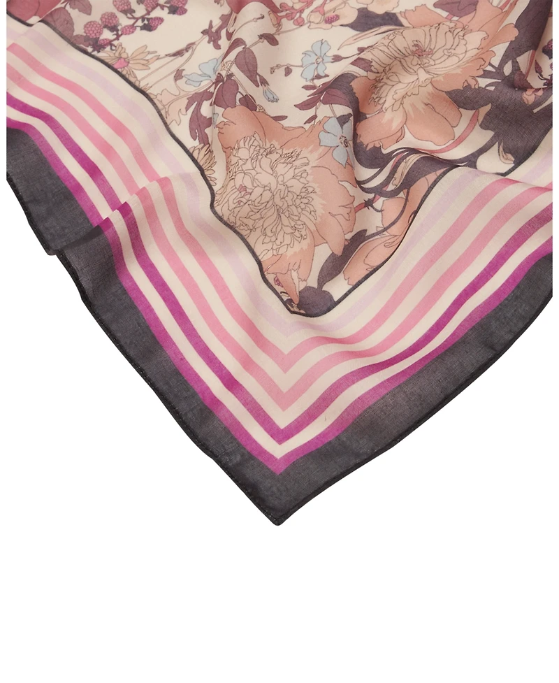 Fable England Women's Deco Blooms Candy Stripe Border Lightweight Scarf