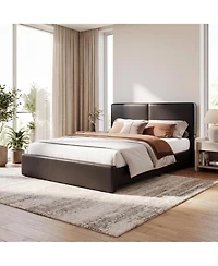 homfan Upholstered Platform Bed Frame with Headboard, Corduroy or Pu Cover, Wooden Slats and Quiet Support, No Box Spring Needed
