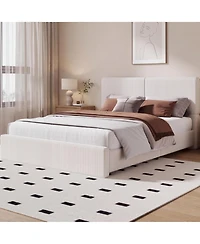 homfan Upholstered Platform Bed Frame with Headboard, Corduroy or Pu Cover, Wooden Slats and Quiet Support, No Box Spring Needed