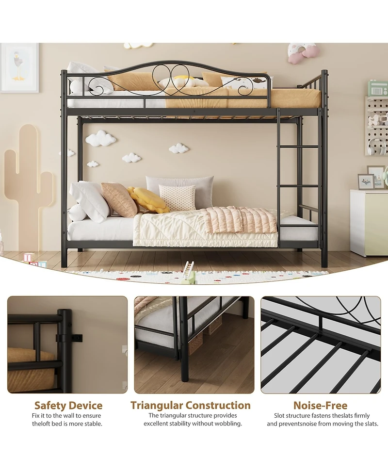 homfan Twin Over Metal Bunk Bed with Guardrails and Side Ladder, Steel Frame Space-Saving for Kids Bedroom or School